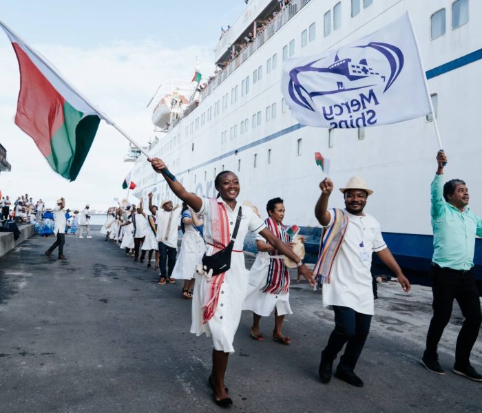 The Africa Mercy arrives in the Port of Toamasina in Tamatave, Madagascar on February 1, 2024.