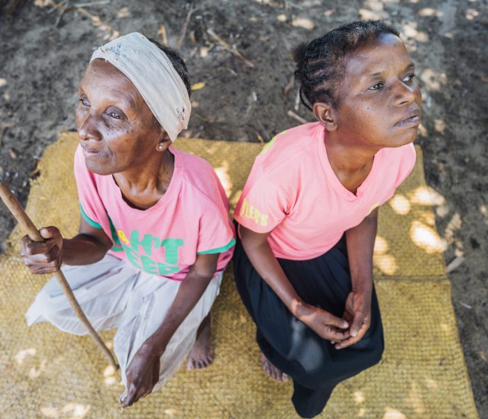 Marie Jeanne and Germaine, ophthalmic patients, at their home during a home visit.