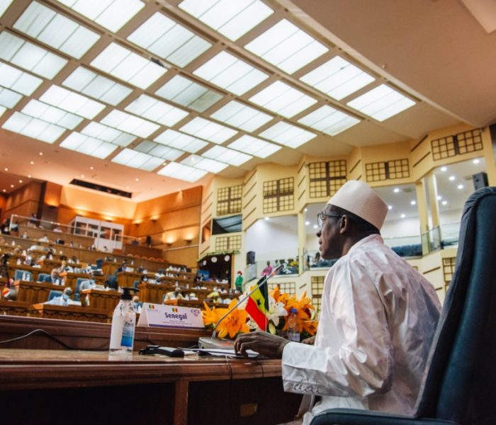 Senegal’s Minister of Health, Abdoulaye Diouf Sarr, speaks on the third day of the International Symposium hosted at the King Fahd Palace Hotel in Dakar, Sen, on Friday, May 6, 2022.